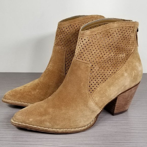 Treasure & Bond Boone Perforated Western Bootie, Chestnut Suede, Womens Size 6 M - Picture 1 of 10